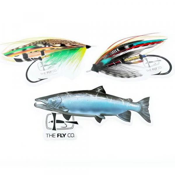 Aufkleber lachs mit Fliegenmotiven